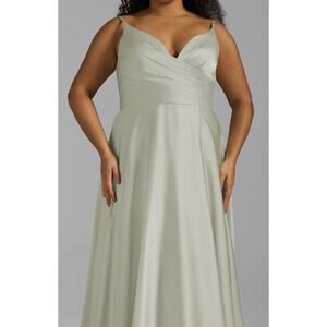 AW BRIDAL 18 2X plus sage green Rosamarie satin bridesmaid party maxi dress b125